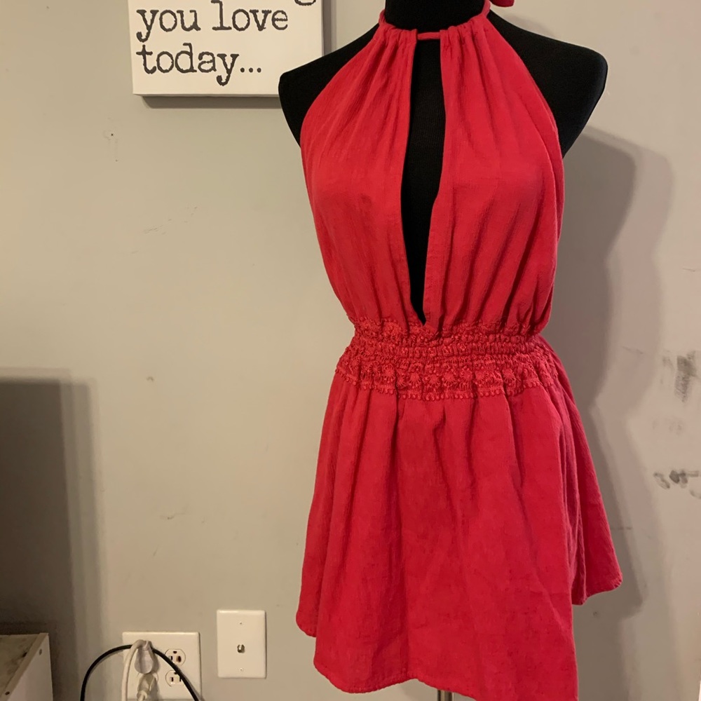 Red Backless romper